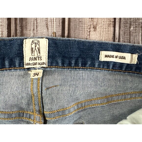 Kato Hiroshi the Pen slim selvedge jeans Size 34 Rain Wash Made in USA - Picture 2 of 6